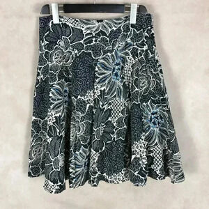 WE FASHION Black/Cream Floral 100% Cotton A-Line Skirt M/L